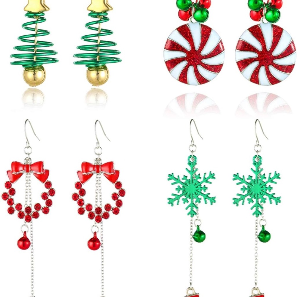 Festive Holiday Earrings Set - Red, Green, Gold